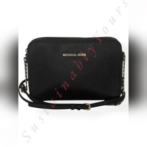 MICHAEL KORS Black Saffiano Leather Crossbody Bag Chain Strap Purse